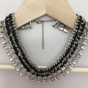 Bling silver and black bib statement necklace.